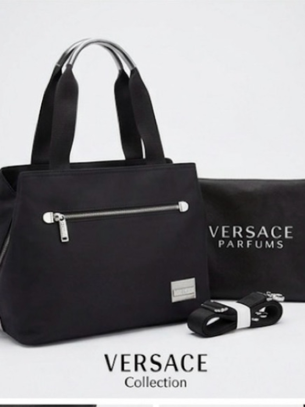 Versace Parfums Black Nylon Beauty Organizer Tote Detachable Strap & Dust Bag